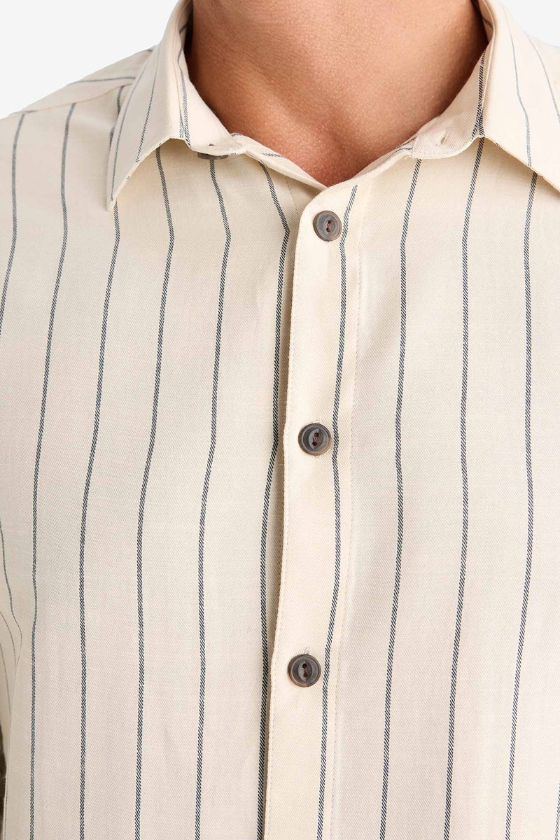 DeFacto Beige Man Regular Fit Polo Collar Cotton Long Sleeve Shirt Casual - Image 5